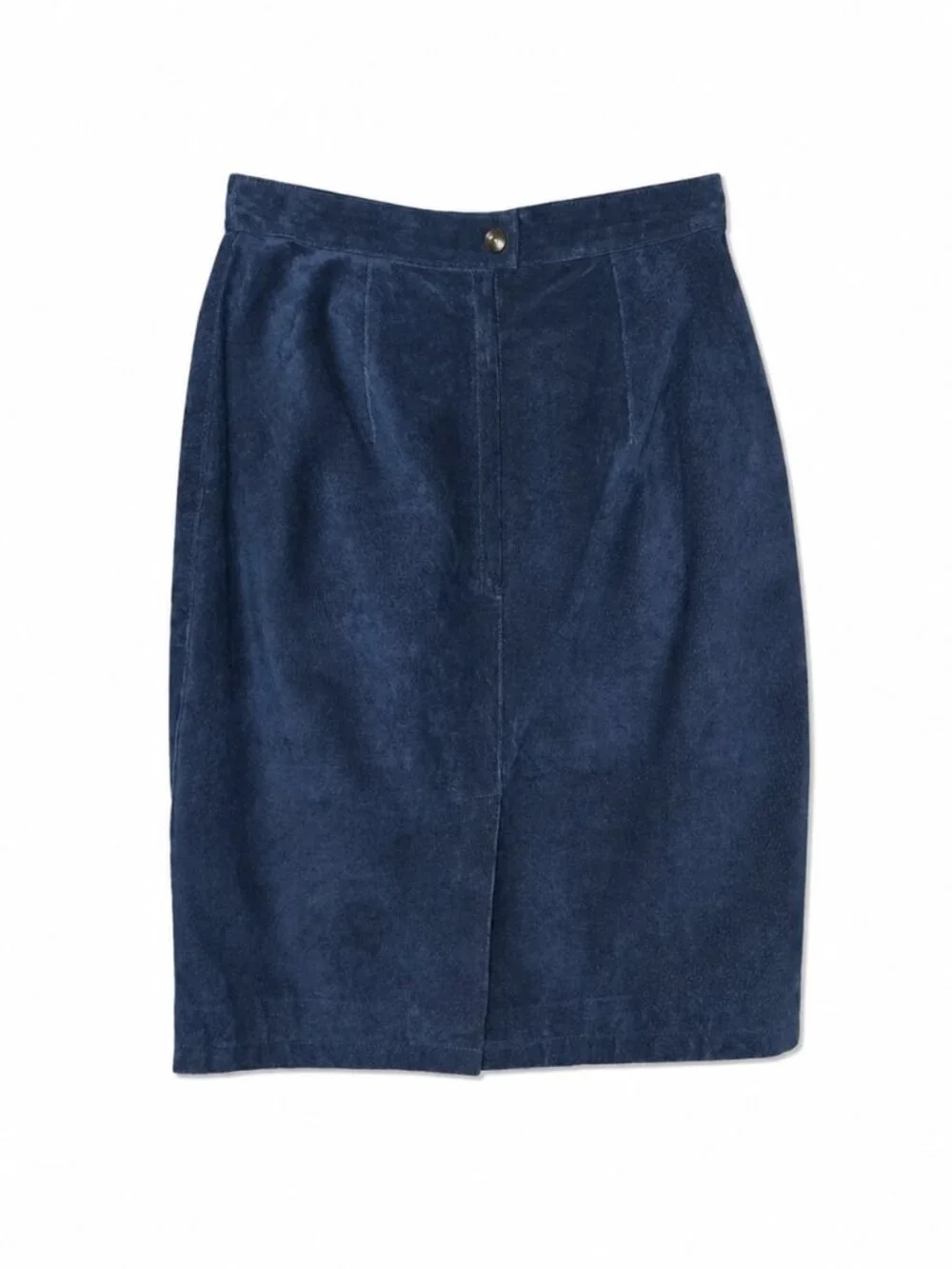90's Navy Blue Suede Midi Skirt, Size 4